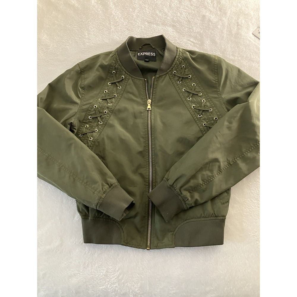 Express Green Bomber Jacket With Criss Cross Lace Size XS